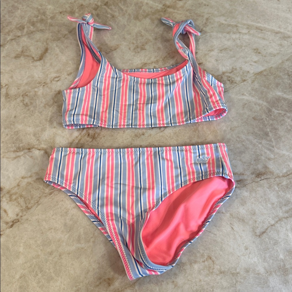 Striped Pink and Blue Bikini Set